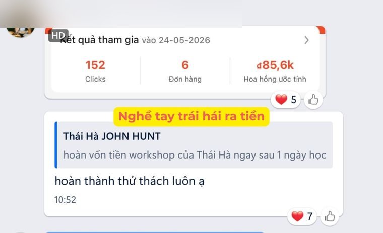 Kết quả hoa hồng affiliate của học viên