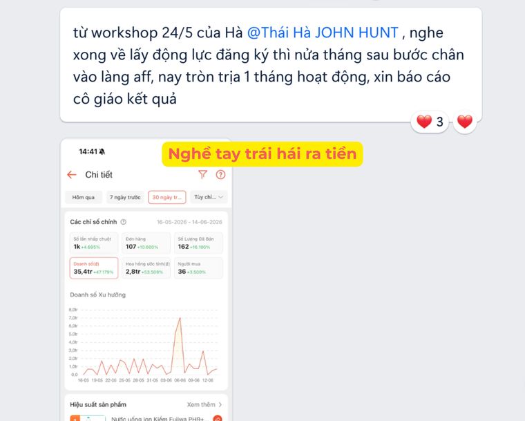 Kết quả hoa hồng affiliate của học viên